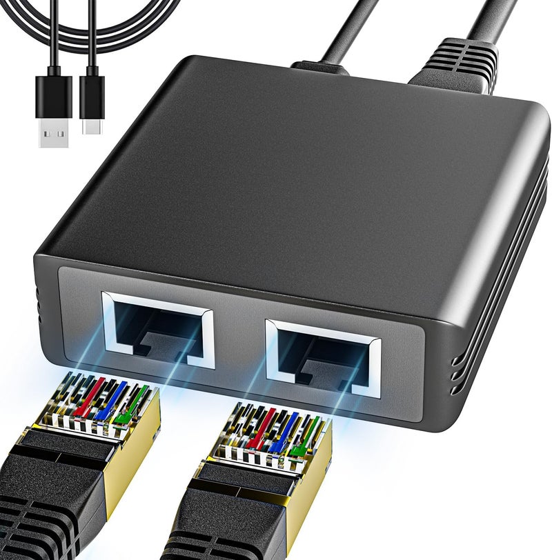 bliyee Gigabit Ethernet Splitter 1 to 2, 1000Mbps Internet Cable Splitter, High Speed Network Splitter,Dual LAN RJ45 Port Router Switch Work with Cat5/5e/6/7/8 Cable - Image 1